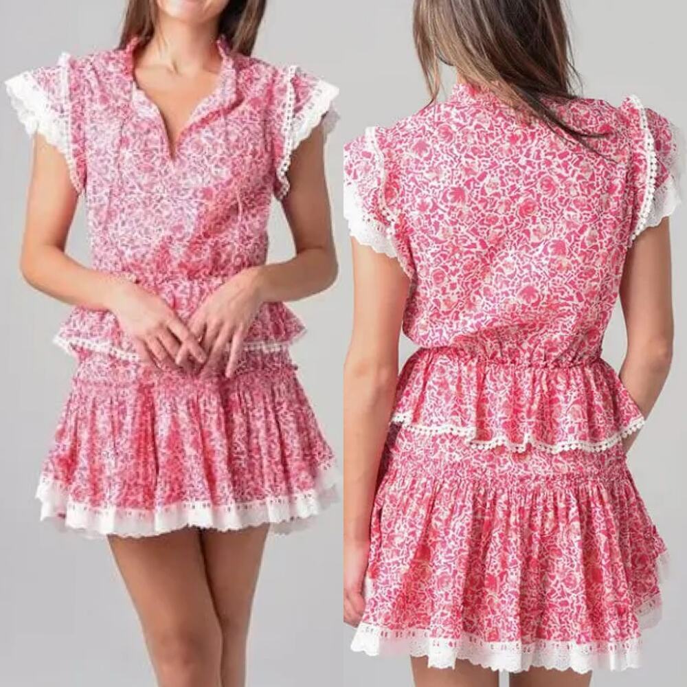 MISA x Revolve Lilian Dress Short in Pink and White Trim Size SMALL